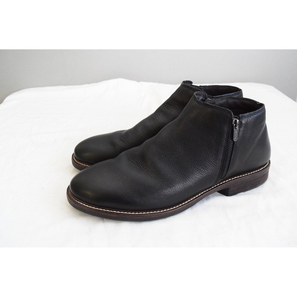 Naot General Leather Ankle Boots 45 12 Black Side Zip Slip Resistant Mens Shoes